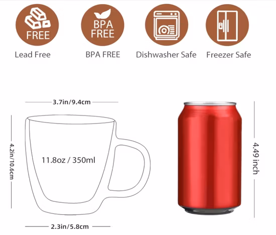 Creative Love Heart Shape Double Wall Insulated Glasses Coffee Mugs