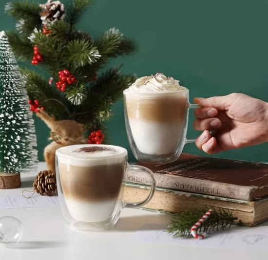 Tazze da caffè in vetro isolante a doppia parete a forma di cuore creativo con amore